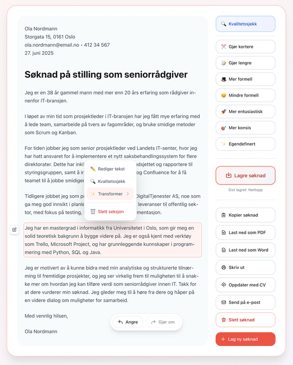 Søknadseksempel